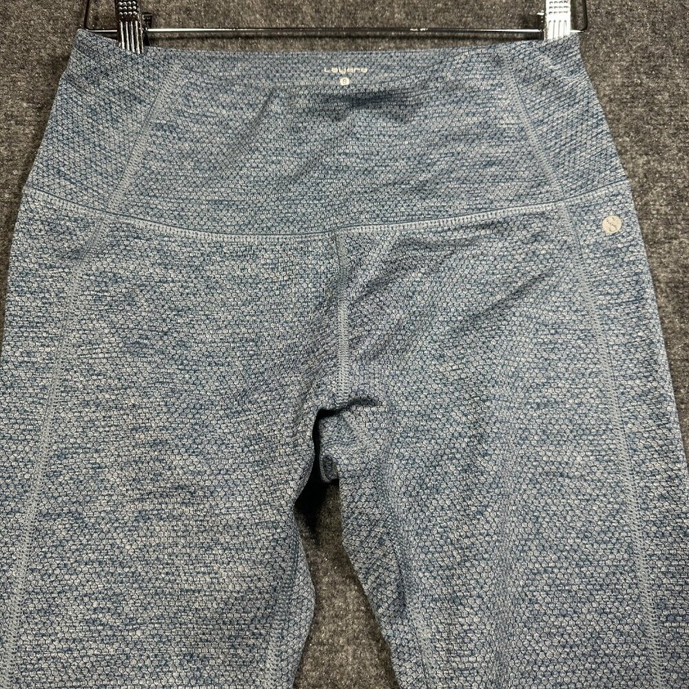 Layer 8 Compression Pants Womens Small Blue Stretch Print Waistband Pocket Run - Picture 3 of 7
